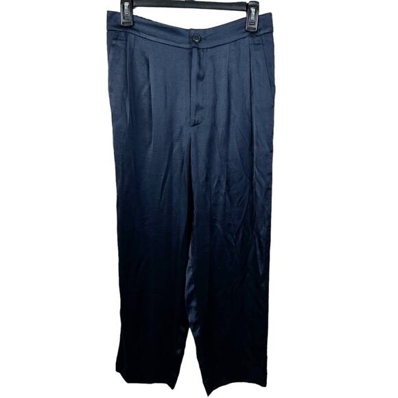 NEW Madewell Drapey Tapered Pleat Satin Blue Relaxed Fit Pants Women's Medium - Picture 2 of 11